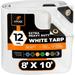 Heavy Duty White Poly Tarp 8 x 10 Multipurpose Protective Cover - Durable Waterproof Weather Proof Rip and Tear Resistant - Extra Thick 12 Mil Polyethylene - by Xpose Safety
