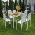 TALEMOHO 7 Pieces Outdoor Dining Set- One Table and Six Chairs- White and Natural