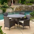 Madison Wicker 5 Piece Round Patio Dining Set with Cushions