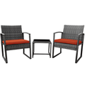 Layla 3-Piece Rattan Bistro Furniture Set -Two Side Handle Bar Chairs With Glass Garden Coffee Table - Orange