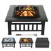 SinglyFire 32 inch Fire Pit for Outsied Wood Burning Fire Pit Table for Outdoor Square Metal Firepit for BBQ with Screen Lid Poker and Cover Backyard Patio Garden Outdoor Fire Pit Ice Pit