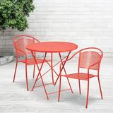 Emma + Oliver Commercial Grade 30 Round Coral Folding Patio Table Set-2 Round Back Chairs