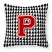 Letter P Monogram - Houndstooth Black Fabric Decorative Pillow
