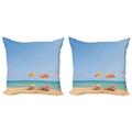 Seaside Throw Pillow Cushion Cover Pack of 2 Beach Chair Umbrella on the Beach Leisure Time Tourist Attractions Photo Print Zippered Double-Side Digital Print 4 Sizes Turquoise Beige by Ambesonne