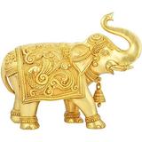 Exotic India Decorated Elephant with Upraised Trunk (Supremely Auspicious According to Vastu) - Brass Statue