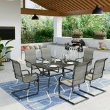 MF Studio 7 Pieces Outdoor Patio Dinning Set with 1 Metal Dinning Table and 6 Pieces Textilene C Spring Chairs Black&Gray