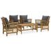 Dcenta 5 Piece Garden Conversation Set 4 Garden Chairs with Dark Gray Cushion and Coffee Table Acacia Wood Sectional Outdoor Furniture Set for Patio Backyard Patio Balcony