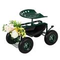 Garden Cart Rolling Scooter with Extendable Steer Handle Swivel Seat & Utility Tool Tray Green