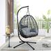 SYNGAR Egg Hanging Chair Swing Chair PE Wicker with Stand and Cushions Waterproof Porch Chair for Indoor Bedroom Outdoor Garden Patio Balcony Gray