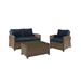 3 Piece Patio Set with Loveseat Glass Top Coffee Table and Chair in Navy