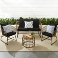 Best Choice Products 4-Piece Outdoor Rope Wicker Patio Conversation Furniture Set w/ Loveseat Cushions Table - Black