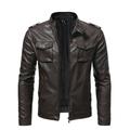 Xerarch Men s Plus Size Leather Motorcycle Biker Long Sleeve Collar Zipper Coat Jacket Stand Collar Motorcycle Leather