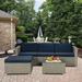 5 Pieces Outdoor Conversation Set Cushioned Patio Furniture Set 4-seat with Table All-Weather Rattan Sectional Sofa Set Backyard Porch Garden Navy Cushions