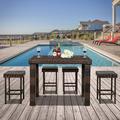 Zimtown 5 Piece Outdoor Patio Wicker Bar Bistro Set Outside Rattan Table Chair Stool Set Brown