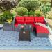 Sophia & William 4 Pieces Wicker Outdoor Sectionals with Fire Pit Table Red