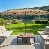 SYNGAR 15 Ft Patio Umbrella Double-Sided Outdoor Umbrella Market Rectangle Umbrellas with Crank Extra Large Umbrella for Outside Garden Deck Poolside Taupe D7014