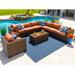 Tuscany 9-Piece Resin Wicker Outdoor Patio Furniture Sectional Sofa Set with Seven Modular Sectional Seats Armchair and Coffee Table (Half-Round Brown Wicker Sunbrella Canvas Tuscan)