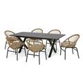 Sunapee Wicker and Aluminum Outdoor 7-Piece Expandable Dining Set with Cushion Light Brown Beige and Matte Black