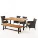 GDF Studio Preston Outdoor Acacia Wood and Wicker 6 Piece Dining Set Sandblasted Teak and Multibrown