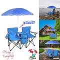 Goorabbit Portable 2-Seat Folding Camping Chair with Removable Shade Umbrella for Outdoor Camping Fishing Blue