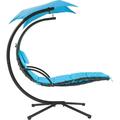 YRLLENSDAN Hanging Curved Chaise Lounge Chair Swing Outdoor Lounge Swing with Canopy Floating Hammock Swing Patio w/ Built-in Pillow for Beach Backyard Blue