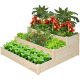 SOLAURA 4ft 3 Tier Patio Wooden Raised Garden Bed Outdoor Elevated Planter Box - Natural