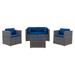 CorLiving Patio Sofa Sectional Set 5pc - Grey with Oxford Blue Fabric Cushions