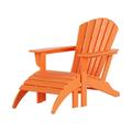 WestinTrends Dylan Lounge Chairs for Outside 2 Pieces Seashell Adirondack Chair with Ottoman Set All Weather Poly Lumber Outdoor Patio Chairs Furniture Set Orange