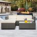 Superjoe 5 Piece Outdoor Patio Conversation Furniture Sets with Glass Coffee Table and Ottomans All Weather Grey PE Rattan Wicker Cushioned Sectional Patio Sofa Chair Sets Cream White