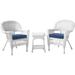 Jeco 3 Piece Wicker Conversation Set in White with Blue Cushions