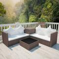 Dcenta 4 Piece Patio Lounge Set Cushined 2-Seater Sofas with Glass Top Coffee Table and Storage Box Conversation Set Poly Rattan Brown Outdoor Sectional Sofa Set for Garden Balcony Lawn Deck