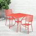 Flash Furniture 35.5-inch Square Steel 3-piece Patio Table Set with Square Back Chairs Coral