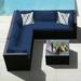 Gymax 6PCS Rattan Patio Sectional Sofa Conversation Set Outdoor w/ Navy Cushions