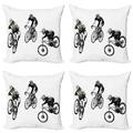 Sketchy Throw Pillow Cushion Case Pack of 4 Hand Drawn Image of Cyclists Bicycle Bikes with Tour De France Theme Outdoors Modern Accent Double-Sided Print 4 Sizes Black and White by Ambesonne