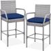 Best Choice Products Set of 2 Outdoor Wicker Bar Stools Chair w/ Cushion Armrests for Patio Pool Deck - Gray