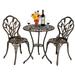 Wrought Iron Table and Chairs 3 Piece Tulip Bistro Set of Table and Chairs Bronze