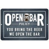 Dyenamic Art Open Bar Policy - Funny Backyard Beer Bar Decor Blue 12x18