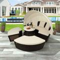 Outdoor Furniture Sets Patio Daybed with Retractable Canopy Cushions and Height Adjustable Table Sectional Sofa Set for Poolside Garden Backyard Indoor and Outdoor Beige LJ3582