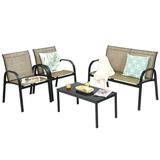 Brown 4 PCS Patio Furniture Set Sofa Coffee Table Steel Frame Garden