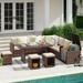 Patio Furniture Set Outdoor 8 Pieces Dining Sectional Sofa Set with Storage Box All Weather Brown Wicker Conversation Couch Set with Aluminum Top Dining Table Ottomans and Beige Cushions