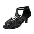 Aompmsdx Sandals For Women Zip Back Rhinestone Cutout Peep Toe Dance Shoes Heelsshoes