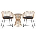 Flash Furniture Devon 3-Piece Rattan Bistro Chairs and Side Table Natural/Black