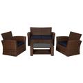 Wynston 4-Piece Outdoor Patio Conversation Set with Cushions Brown/Navy Blue