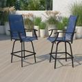 Flash Furniture Patio Bar Height Stools Set of 2 All-Weather Textilene Swivel Patio Stools and Deck Chairs with High Back & Armrests in Navy