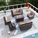 Kullavik 8 Pieces Outdoor Furniture Set with 43 Gas Propane Fire Pit Table PE Wicker Rattan Sectional Sofa Patio Conversation Sets Sand