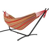 Lazy Daze Double Cotton Hammock with Space Saving Steel Stand Includes Portable Carrying Bag and Head Pillow Brazilian-Style Hammock for Indoor Outdoor Patio 450 LBS Capacity Red&Yellow