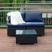 EXCITED WORK Blue 3 Piece Outdoor Patio PE Rattan Wicker Sofa- Sectional Furniture Set Yard Couch Conversation Sets with Washable Couch Cushions