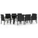 Dcenta Set of 9 Patio Dining Set Glass Tabletop Table and 8 Chairs with Cushion Black Poly Rattan Powder-Coated Steel Frame Outdoor Dining Set for Garden Lawn Courtyard