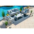 Juno 4-Piece Large Aluminum Sofa Set for Outdoor Conversation Sofa Set for Patio with Three Seat Sofa Two Armchairs and Coffee Table (White 4 Piece)