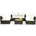 5PCS Patio Rattan Furniture Set Cushioned Sofa Chair Coffee Table